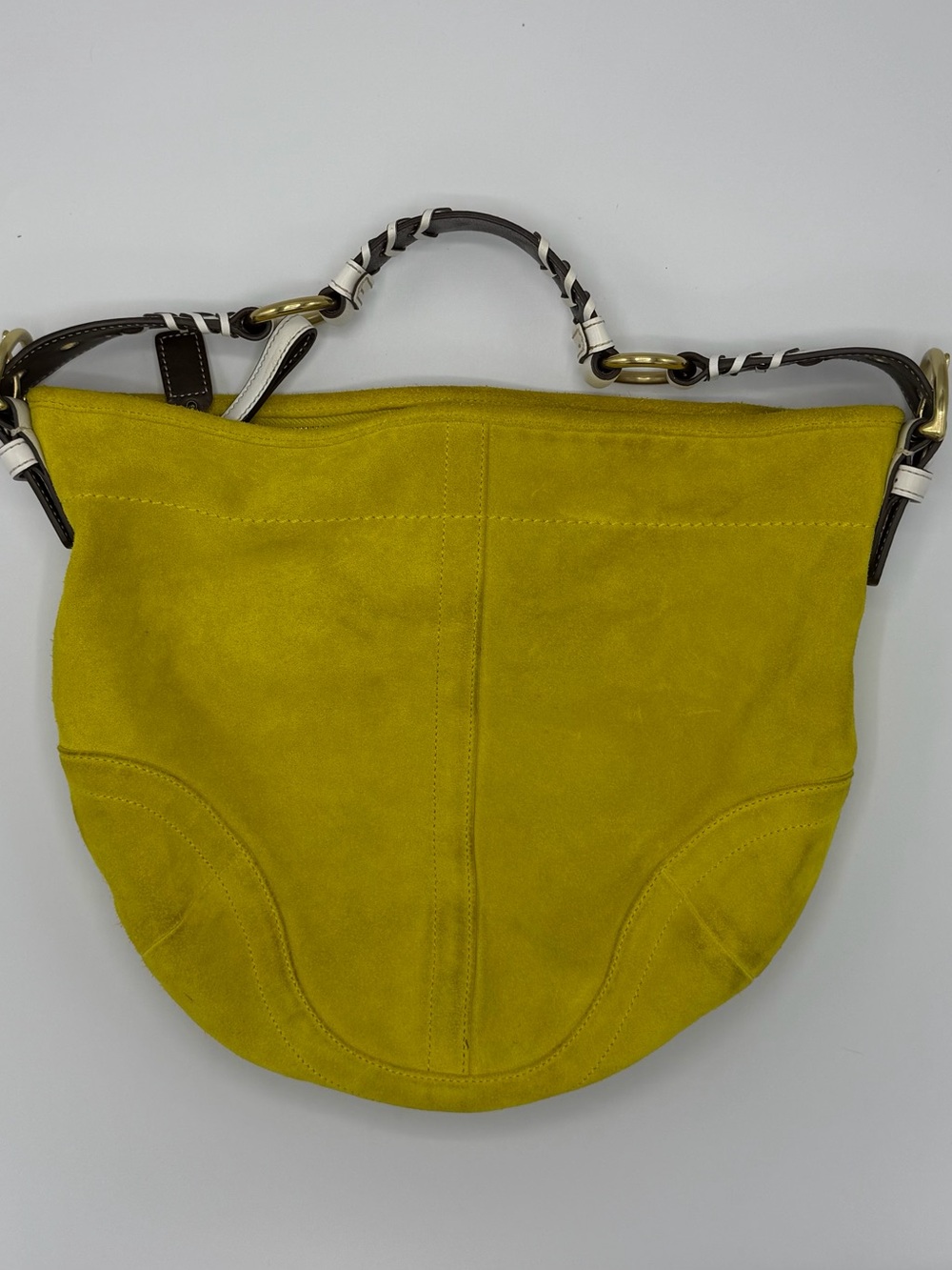 Coach 8657 Yellow Suede Hobo Shoulder Bag Leather Y2K Vintage 2005 Brass